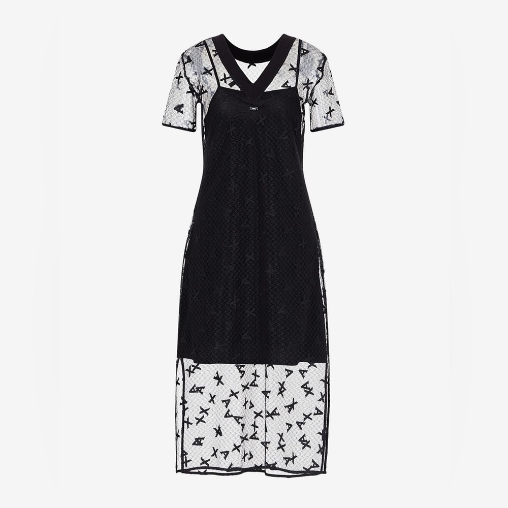 NWT Armani Exchange A/X Embroidered Black Mini / Midi Occasional Dress | Size 4 - Picture 5 of 7